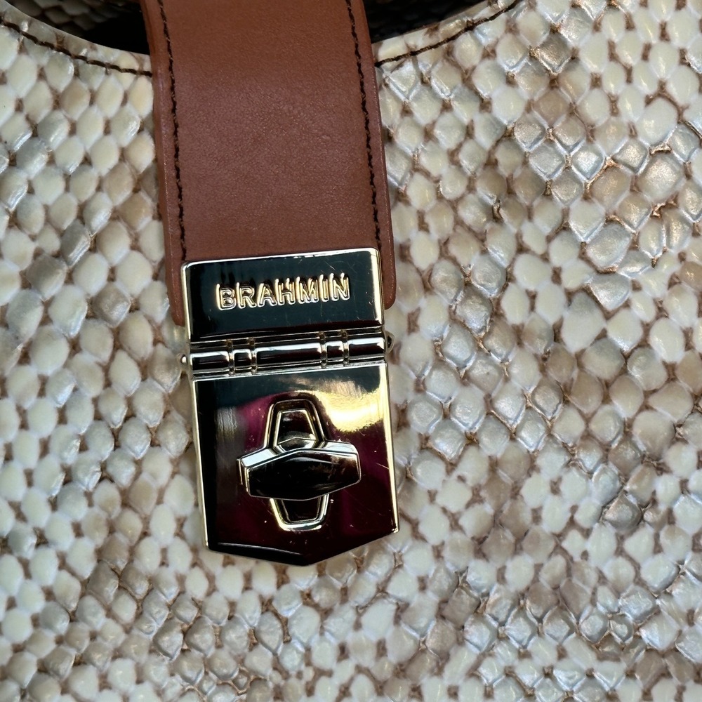 Brahmin Elisa Latte Java Gold Cream Embossed Leather Satchel Shoulder Bag - Picture 9 of 12